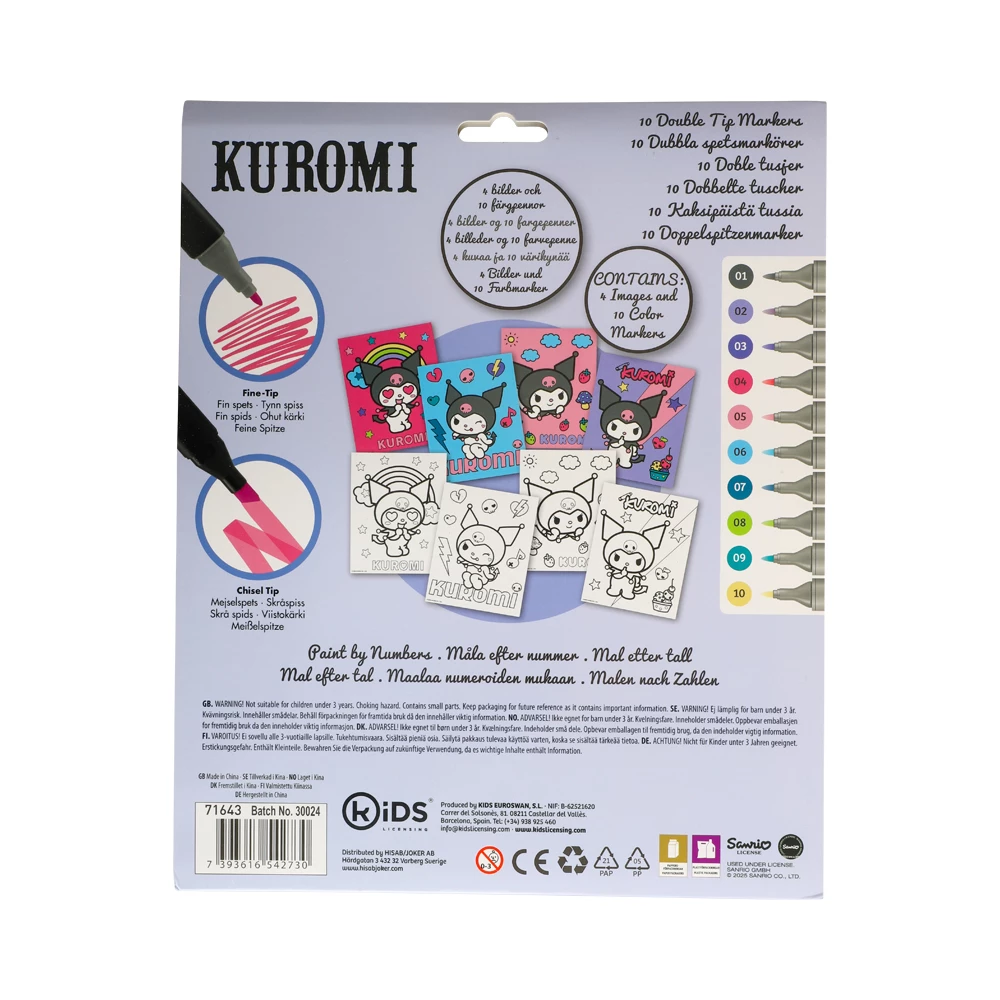 M�larset Kuromi paint by number - 4 motiv med 10 pennor