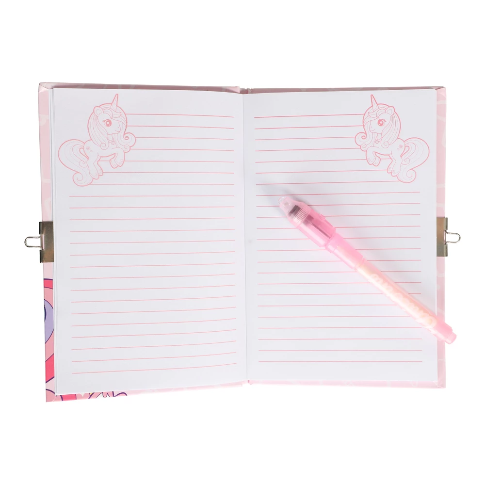 Dagboksset enh�rning med l�s - penna och klisterm�rken