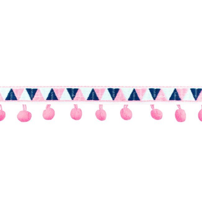 Dekorbånd - Pom Pom, Inca - Fluor Rosa - Kuglefrynse, Snor, Tekstilbånd & snor