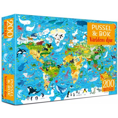 Puslespil - Puslespil og bog: Verdens dyr (200 brikker)