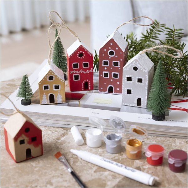 DIY-sæt Dekorative huse Julefarver 5-pak DIY-sæt Dekorative huse Julefarver 5-pak