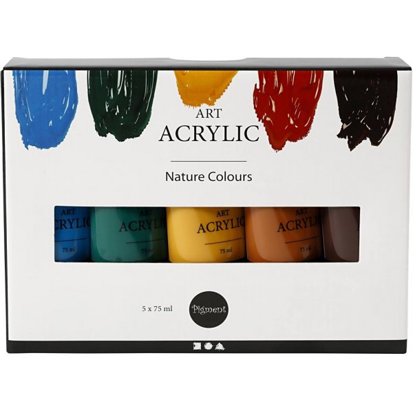 Pigment Art Acrylic - mixade färger - naturfärger - halvblank - 5 x 75 ml Pigment Art Acrylic - mixade färger - naturfärger - halvblank - 5 x 75 ml