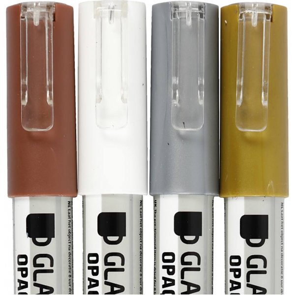 Glas- och porslinstusch - brun - guld - silver - vit - semi opaque - 1-2 mm - 4 st Glas- och porslinstusch - brun - guld - silver - vit - semi opaque - 1-2 mm - 4 st
