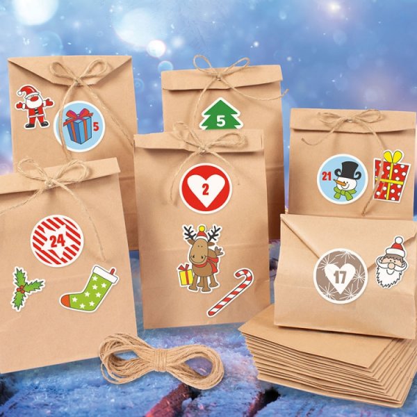 Pysselset Julkalender, 24 påsar, 3 stickersark Pysselset Julkalender, 24 påsar, 3 stickersark