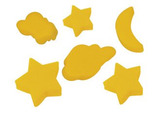 Skumgummist�mplar stj�rna, m�ne och moln 5 x 5 cm, 6-pack
