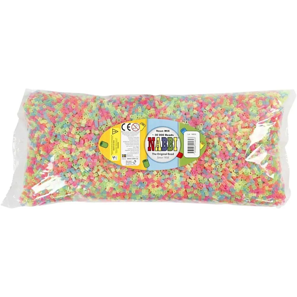 NABBI Tube perler - Neon farver - 30000 stk - Rørperler, Perler & perleplader, Håndværk