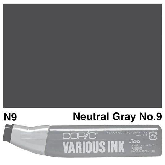 Copic Various Ink - N9 - Neutral Gray Nr. 9 - Copic Refill blæk, Copic-penne, Markers, Penne, Penne, kridt & tusch