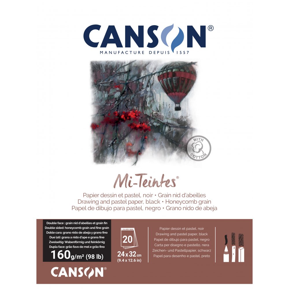 Canson Mi-Teintes 160 g Honey Comb Noire - 24x32 cm - Pastelblok, Blok