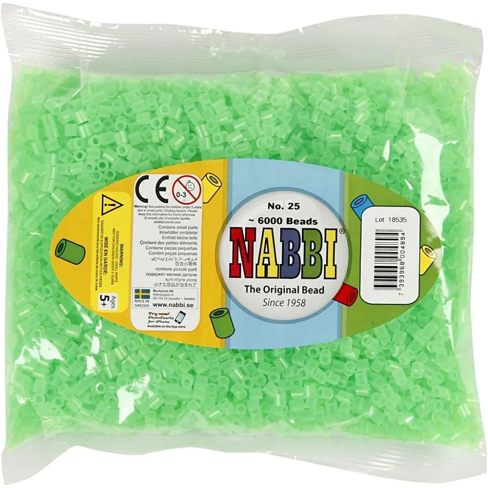 NABBI Tube perler - Neongrøn (32237) - 6000 stk - Rørperler, Perler & perleplader, Håndværk