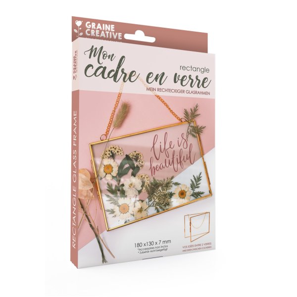 Rektangul�r glasram med kedja 18 x 13 cm