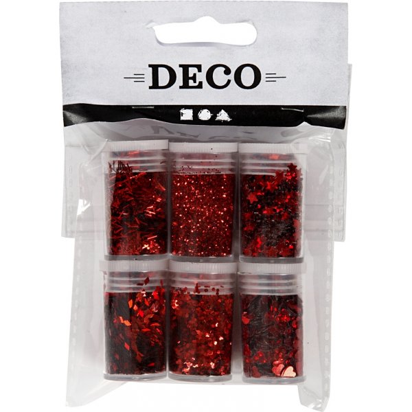 Glitter och paljetter - röd - 6 x 5 g Glitter och paljetter - röd - 6 x 5 g