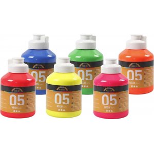 Skolemaling - Akryl - Neon - neonfarver - 6 x 500 ml