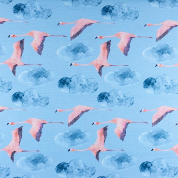 Mönstrad Trikå 150 cm - Flygande Flamingo Mönstrad Trikå 150 cm - Flygande Flamingo