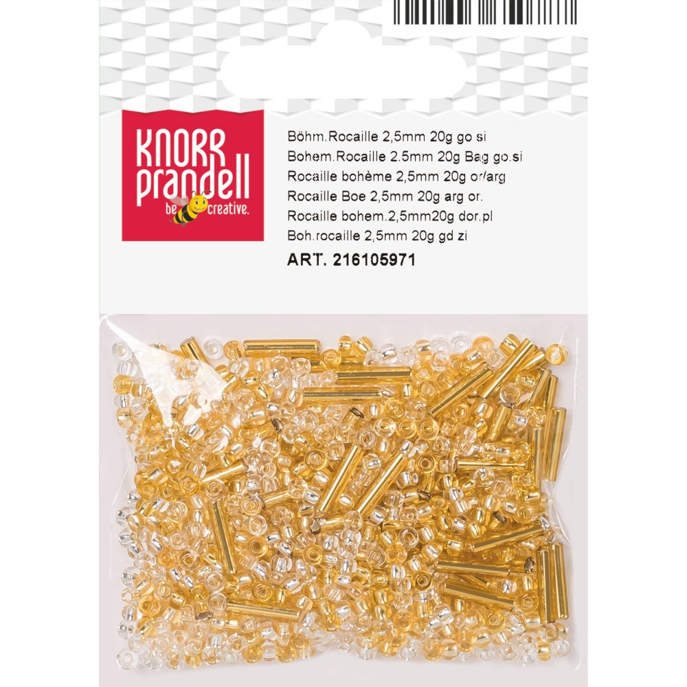 Rocailleperler 2,5 mm, 20 g, blandede sølv- og gullfarger - Blandinger av rocailleperler, Rocaillesperlor, Håndverk