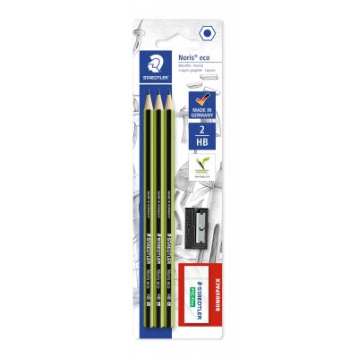 Blyertspennor Noris Eco HB - 3 pennor, radergummi och pennvssare