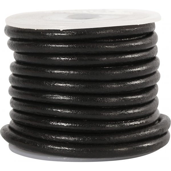Lädersnöre - svart - 4 mm - 5 m Lädersnöre - svart - 4 mm - 5 m