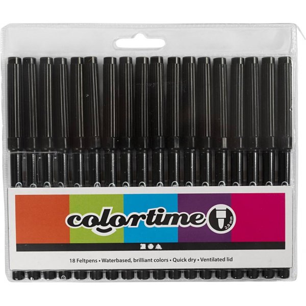 Colortime-pennor - svart - 2 mm - 18 st Colortime-pennor - svart - 2 mm - 18 st