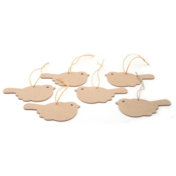 Set med 6 fåglar i MDF 14 x 7 cm Set med 6 fåglar i MDF 14 x 7 cm