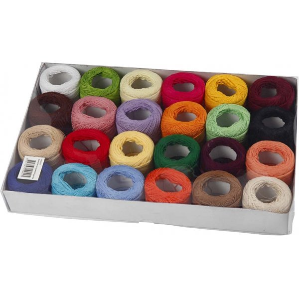 Mercericerat Bomullsgarn - mixade färger - 24 x 20 g Mercericerat Bomullsgarn - mixade färger - 24 x 20 g