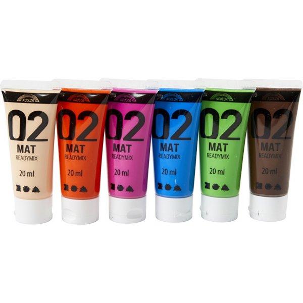 Skolfärg - Akryl - kompletterande färger - matt - 6 x 20 ml Skolfärg - Akryl - kompletterande färger - matt - 6 x 20 ml
