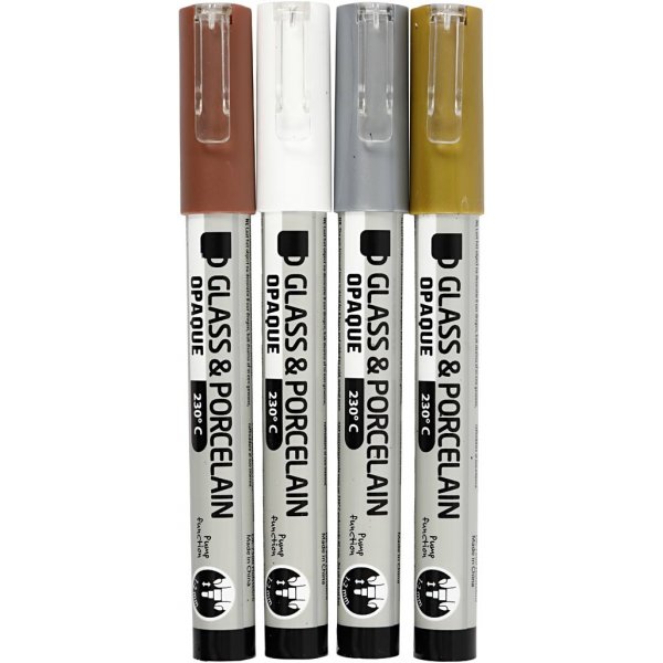 Glas- och porslinstusch - brun - guld - silver - vit - semi opaque - 1-2 mm - 4 st Glas- och porslinstusch - brun - guld - silver - vit - semi opaque - 1-2 mm - 4 st