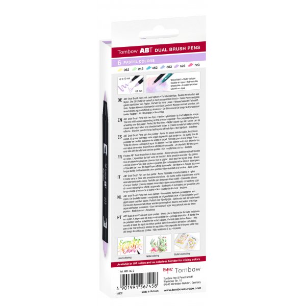Tombow ABT dobbeltbørstepen pastel 6-pak Tombow ABT dobbeltbørstepen pastel 6-pak