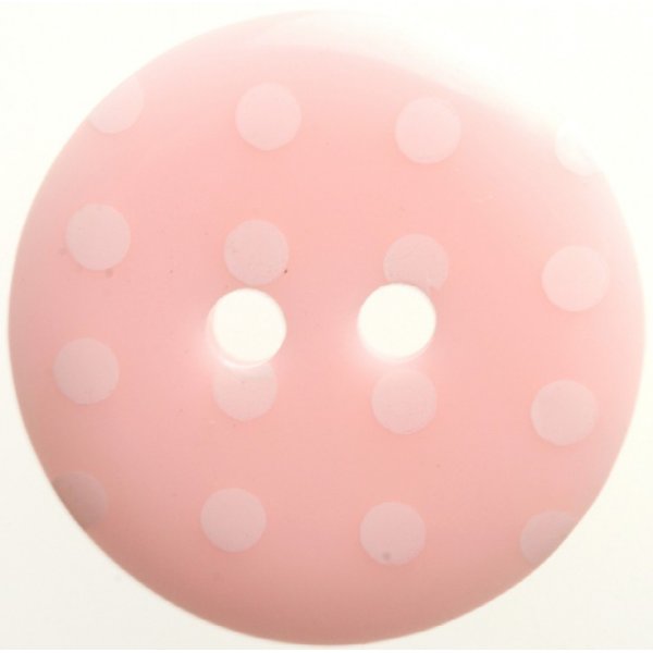 Knapp Rund 2-hulls 15 mm 6stk - Rosa med hvite prikker
