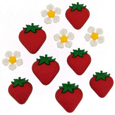 Multifrgade knappar 15 - 20x22 mm - Frska jordgubbar