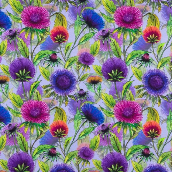 Mønstret Jersey 150 cm - Kornblomst Lilla Mønstret Jersey 150 cm - Kornblomst Lilla