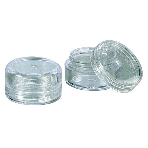 Plastbeh�llare � 3,0 cm x 1,7 cm - kristallklar runda, skruvlock