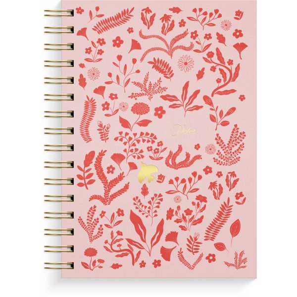 Notesbog A5 pink botanisk linjeret spiralindbundet
