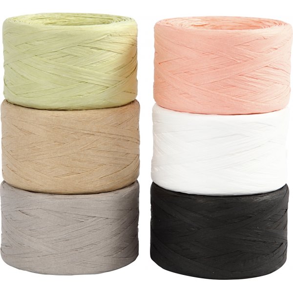 Raffia Pappersgarn - mixade färger - 6 x 100 m Raffia Pappersgarn - mixade färger - 6 x 100 m