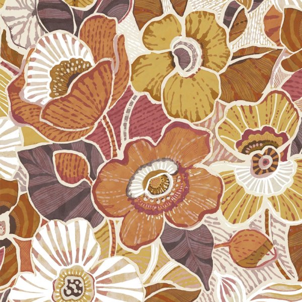 Stof i meterm�l Penelope med store blomster 140 cm Rust - Stof i meterm�l