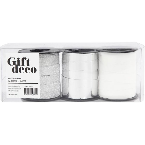 Presentsnören - silver - silverglitter - vit - 3 x 15 m Presentsnören - silver - silverglitter - vit - 3 x 15 m