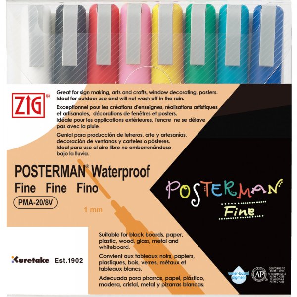Markerpen ZIG Posterman Fine s�t med 8 farver