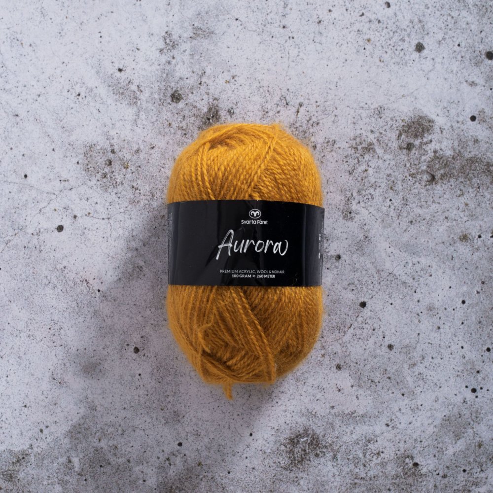 Aurora garn 100 g - Golden Ochre - Sorte får Aurora, Blandingsgarn, Garn, Strikke, hækle, knytte og væve
