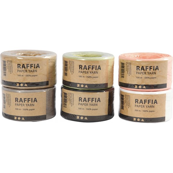 Raffia Pappersgarn - mixade färger - 6 x 100 m Raffia Pappersgarn - mixade färger - 6 x 100 m