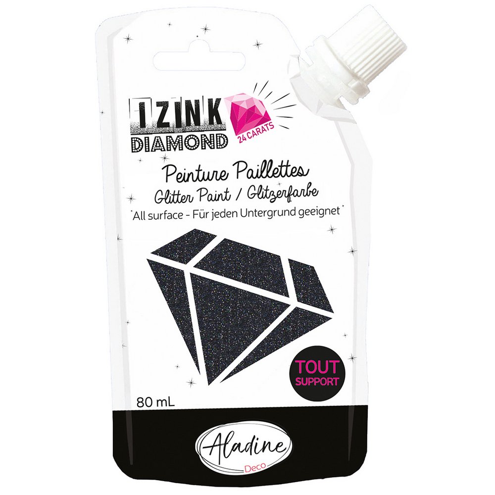 Izink Diamond farve 24 karat 80 ml - Sort - Universalfarve, Hobbyfarve