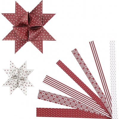 Stjernestrips - rd - hvit - 6,5+11,5 cm - 60 strips