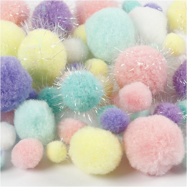 Pompoms - pastellfärger - glitter - 400 g Pompoms - pastellfärger - glitter - 400 g