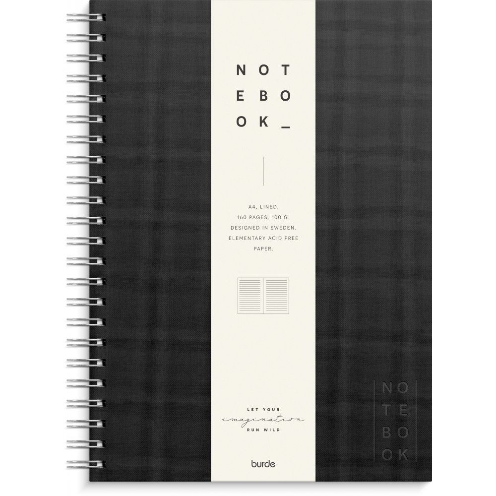 Notesbog - Tekstil - Sort - Foret A4 - Notesbøger, Kontorartikler