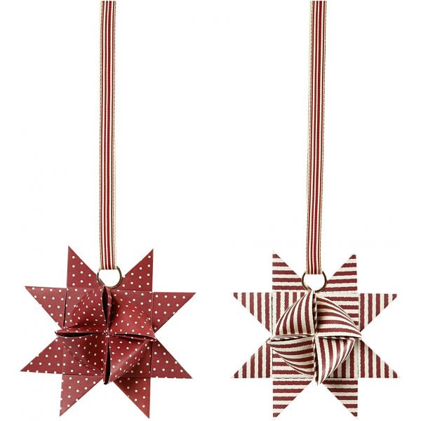 Stjärnstrimlor - röd - vit - Ø6,5+11,5 cm - 60 strimlor Stjärnstrimlor - röd - vit - Ø6,5+11,5 cm - 60 strimlor