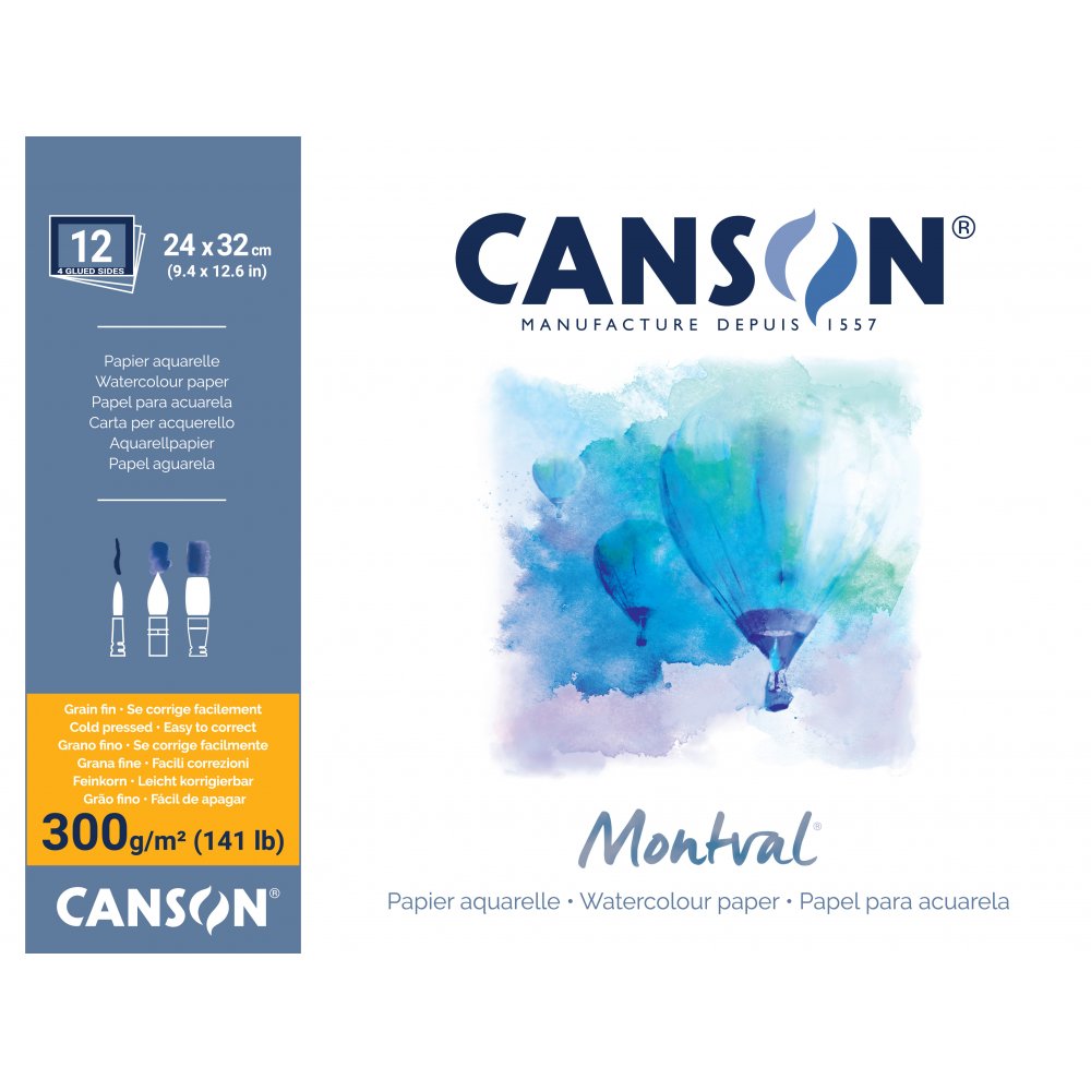 Canson Montval 300 g Fin - 24x32 cm (limet 4 sider) - Akvarelpapir, Blok