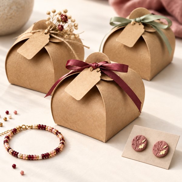 Presentaskar i kraftpapper 6 x 6 x 5,5 cm med etiketter - 10-pack Presentaskar i kraftpapper 6 x 6 x 5,5 cm med etiketter - 10-pack
