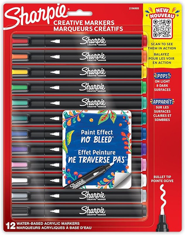 Sharpie AcrylicCreative Marker Bullet - 12-pak - Markørpenne, Penne, Penne, kridt & tusch