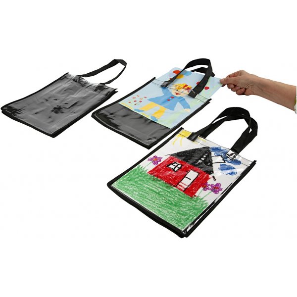 Taske med plastfront - sort Taske med plastfront - sort