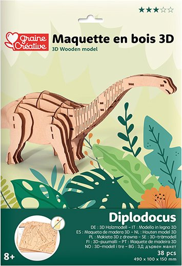 3D-pussel i tr� - Diplodocus, 38 delar