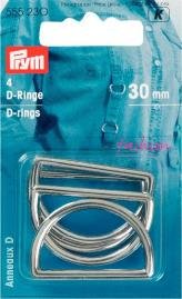 D-ringe 30 mm Sølvfarve 4-pak - Spænder, Knapper & fastgørelsesmidler, Sytilbehør