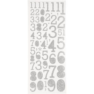 Glitter klisterm�rker tal 10x24 cm s�lv 2 ark