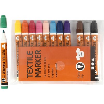 Tekstilpenner - blandede farger - 12 stk